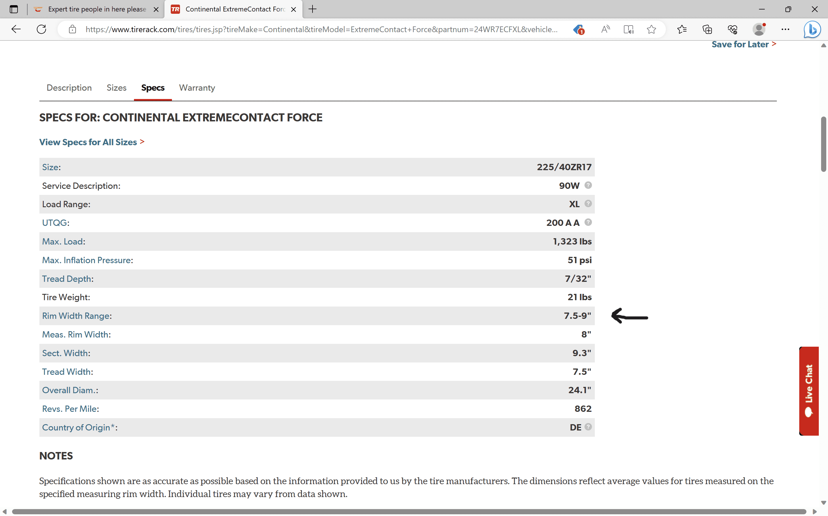 Continental ExtremeContact Force _ 225_40ZR17 and 1 more page - Profile 1 - Microsoft​ Edge 20...png