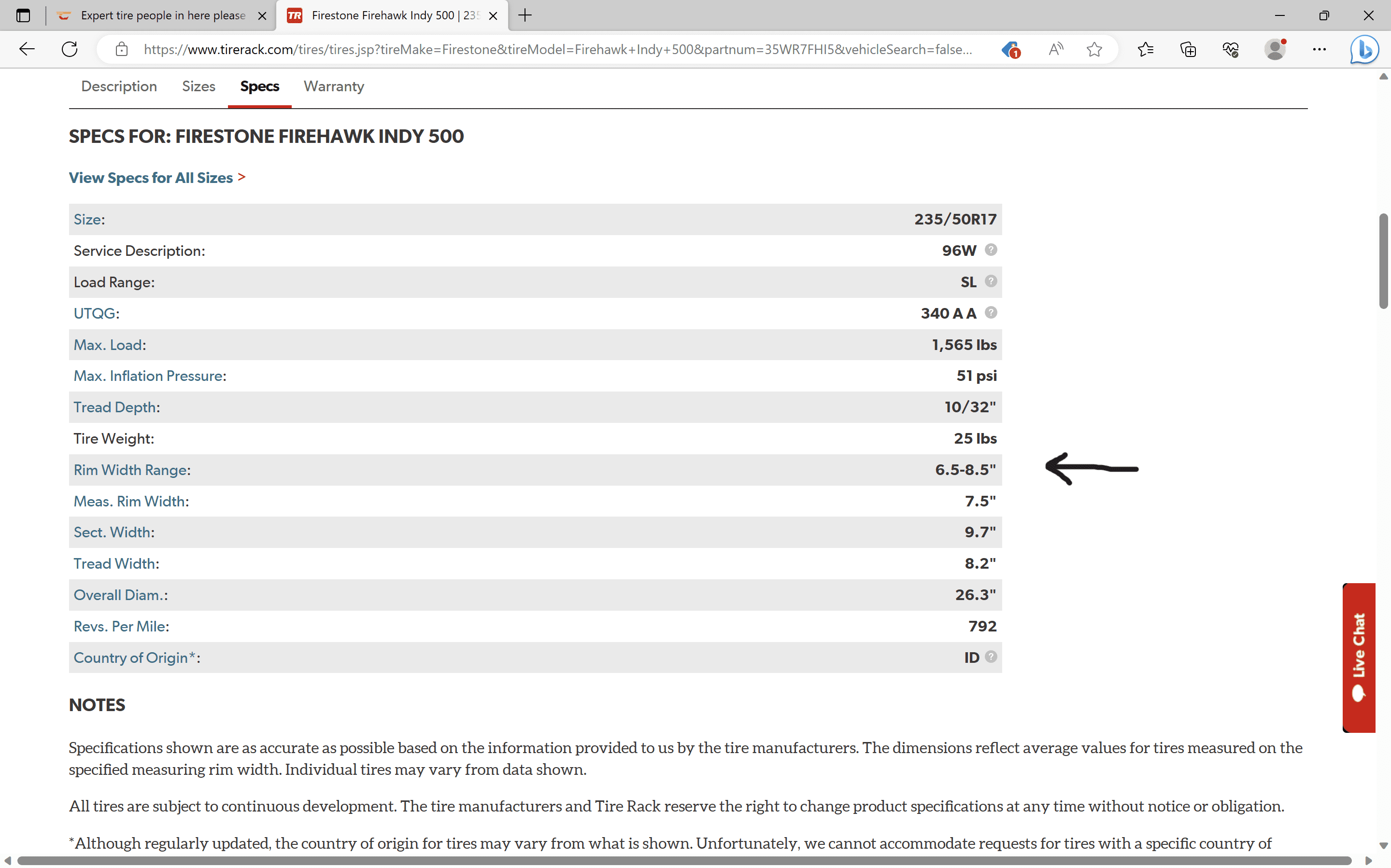 Firestone Firehawk Indy 500 _ 235_50_17 and 1 more page - Profile 1 - Microsoft​ Edge 2023-06-...png